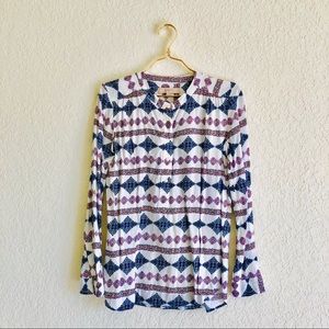 LOFT Floral Red, White, & Blue Long Sleeve Blouse